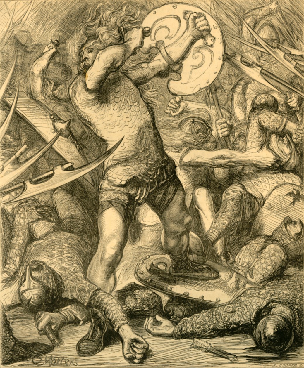 Hereward se frayant un chemin à travers l