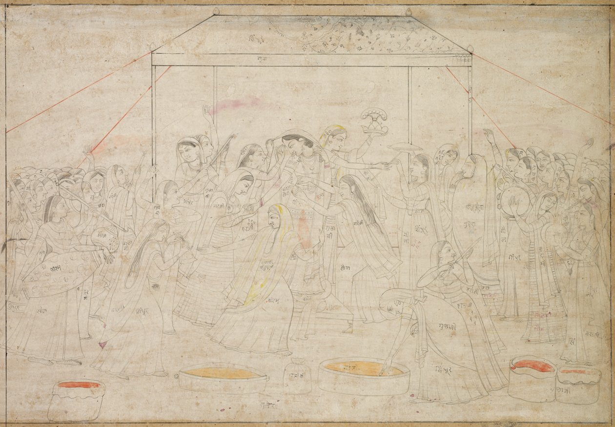 Dieu hindou Krishna habillé en vêtements de femme pour le festival de printemps Holi, c. 1790 - Unbekannt