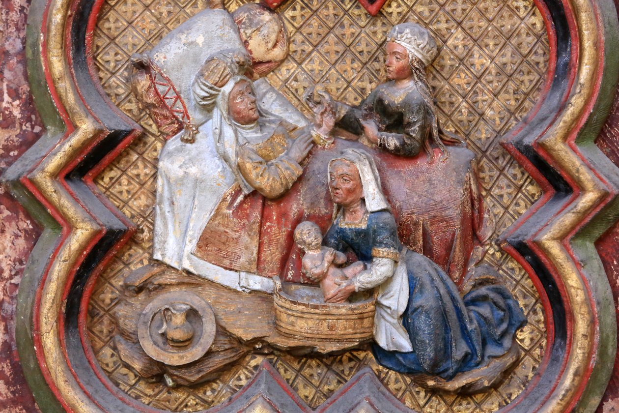 Histoire de Saint Jean-Baptiste : "Nativité de Saint Jean-Baptiste." Bas-relief de l