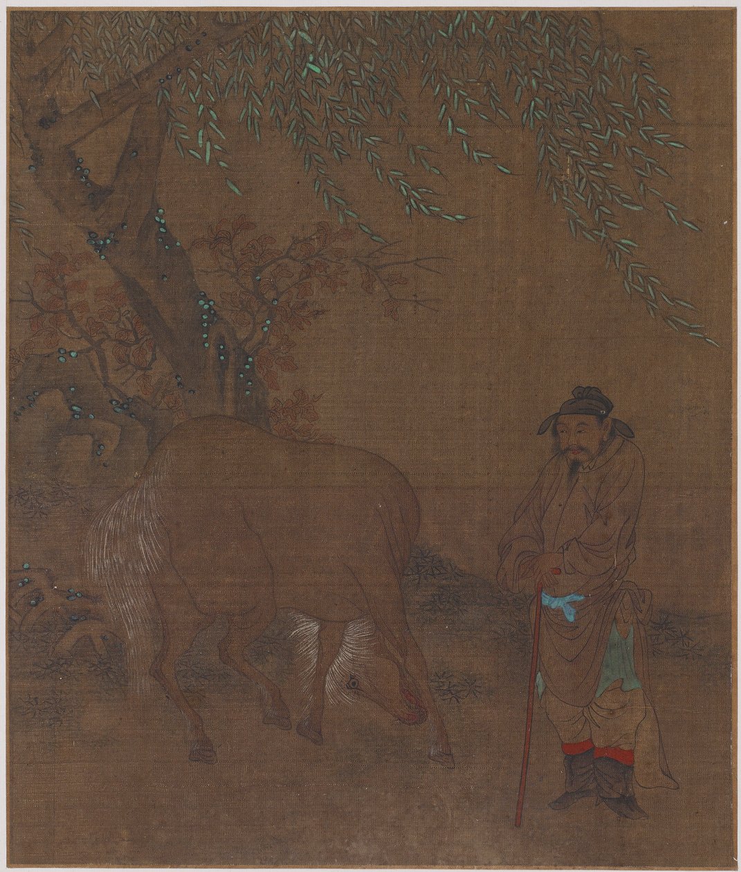 Cheval et palefrenier sous un saule, possiblement dynastie Ming, 1368-1644 - Unbekannt