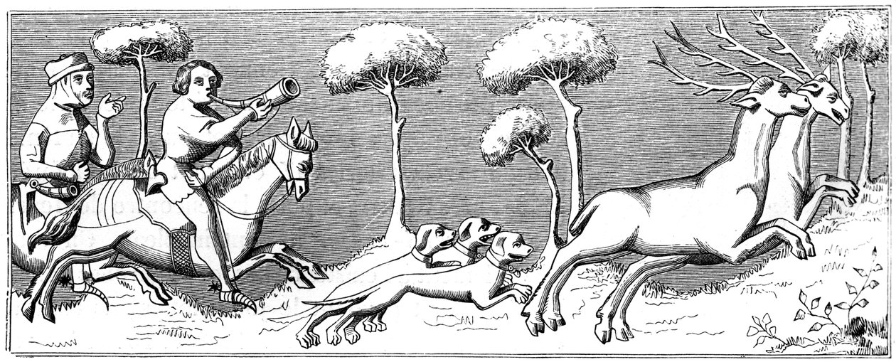 Chasse au cerf avec des chiens, 14e siècle 1849 - Unbekannt