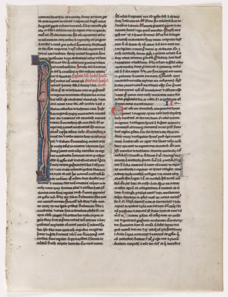 Initiale I : Bête et serpent entrelacés : Feuille d