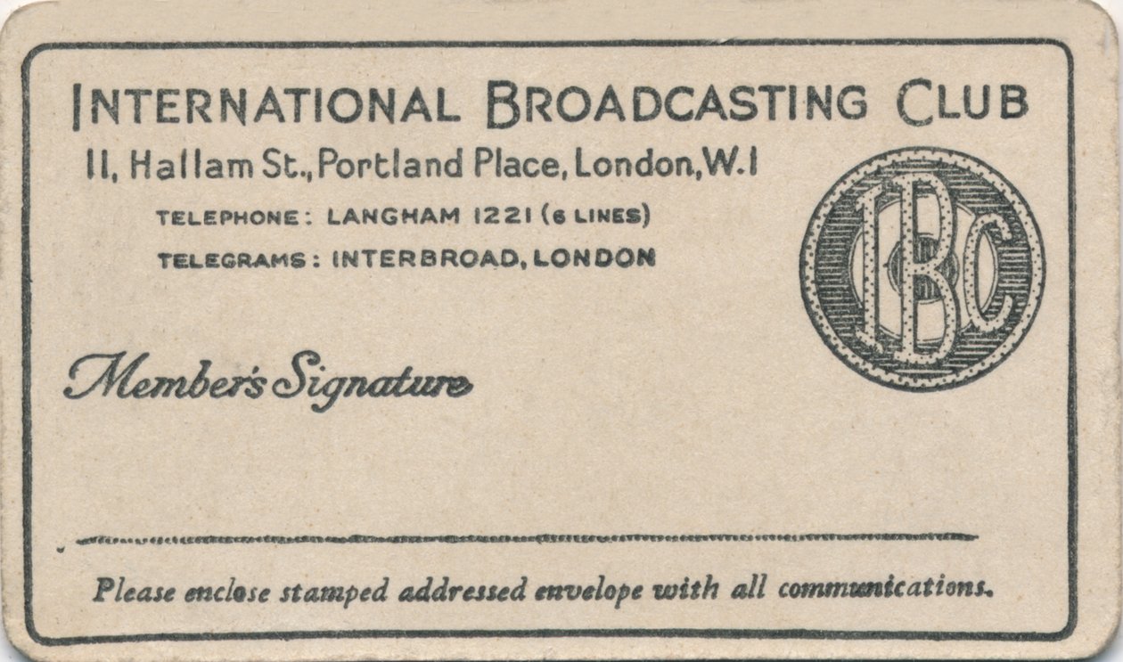 Club international de radiodiffusion : Carte de membre, vers les années 1930 - Unbekannt