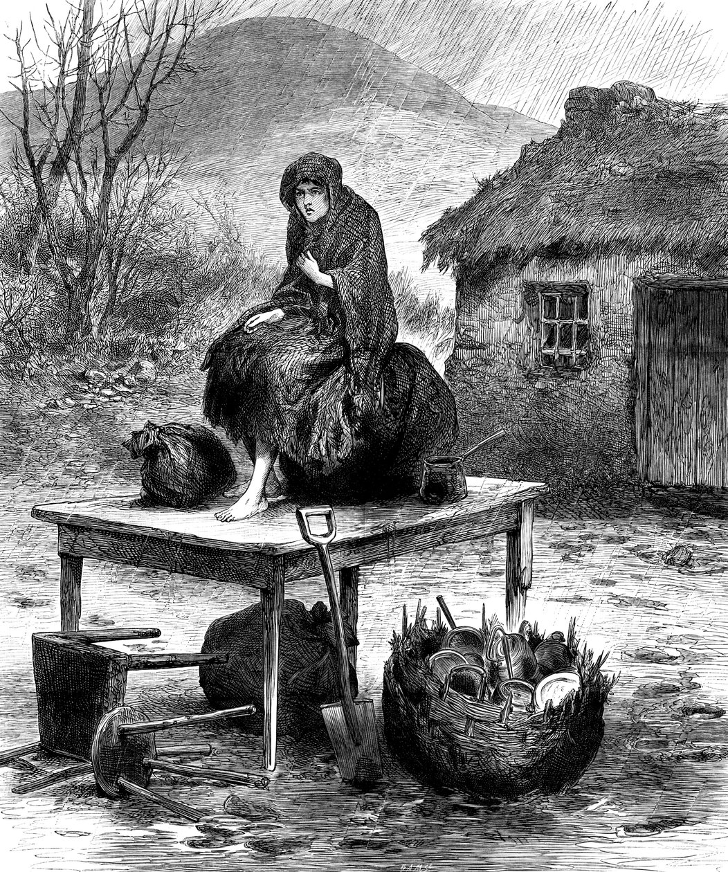 Jeune paysanne irlandaise gardant les dernières possessions de la famille, 1886 - Unbekannt