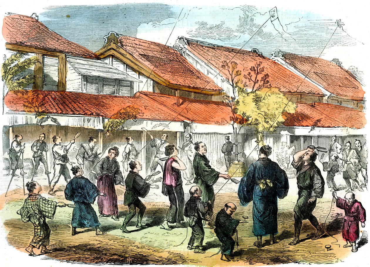 Jeu japonais de volant dans les rues de Yokohama, 1865 - Unbekannt