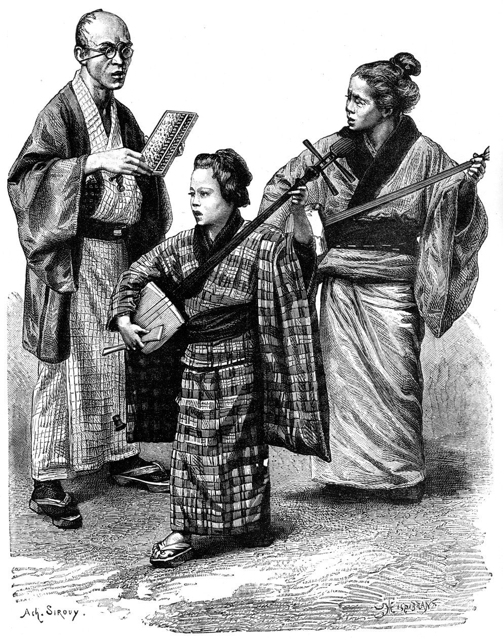 Musiciens japonais et un marchand, 1895 - Unbekannt