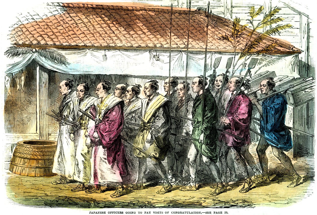 Officiers japonais allant rendre des visites de félicitations, Japon, 1865 - Unbekannt