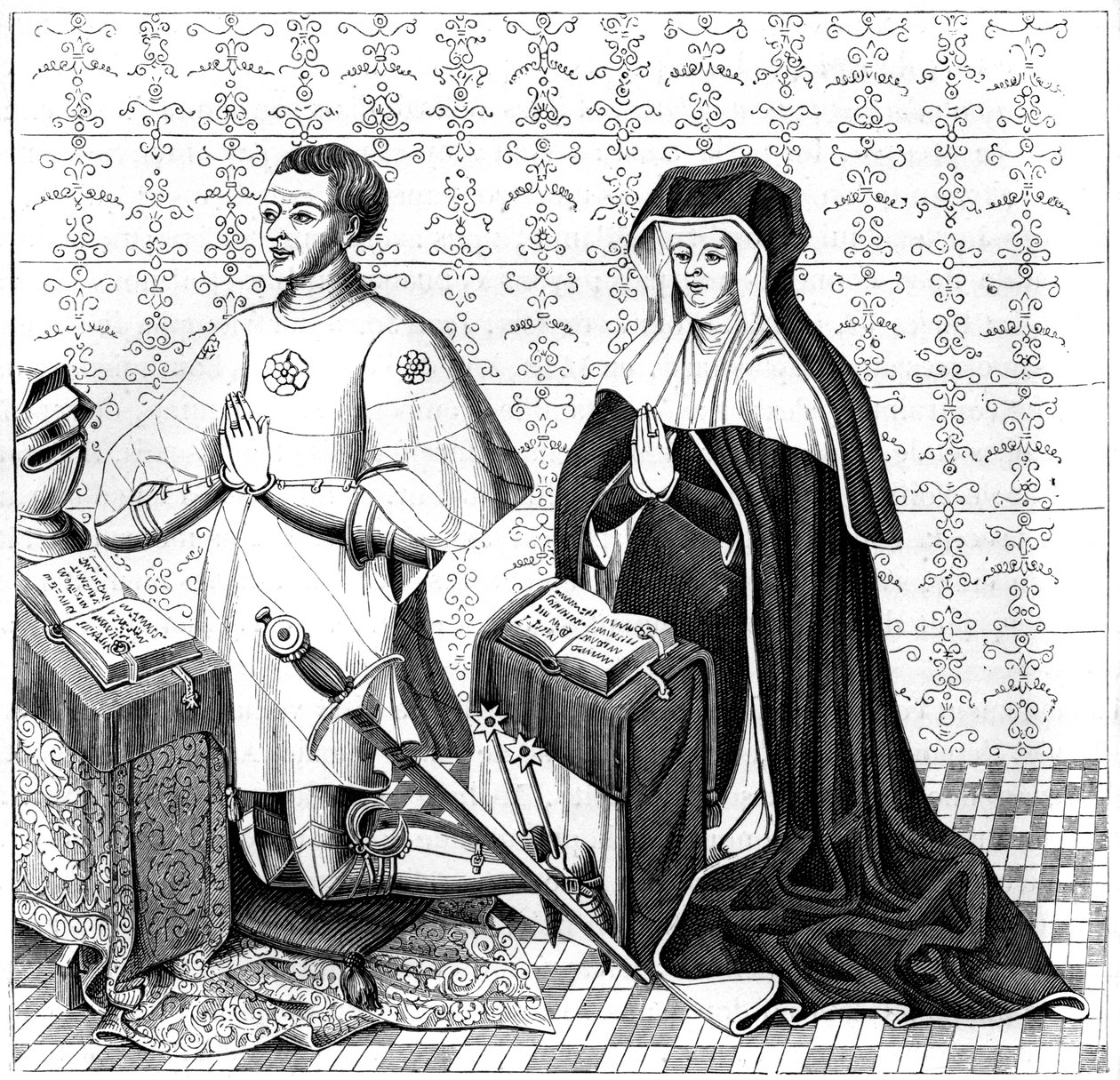 Jean Jouvenel des Ursins et sa femme, Michelle de Vitry, priant, XIVe ou XVe siècle, 1849 - Unbekannt