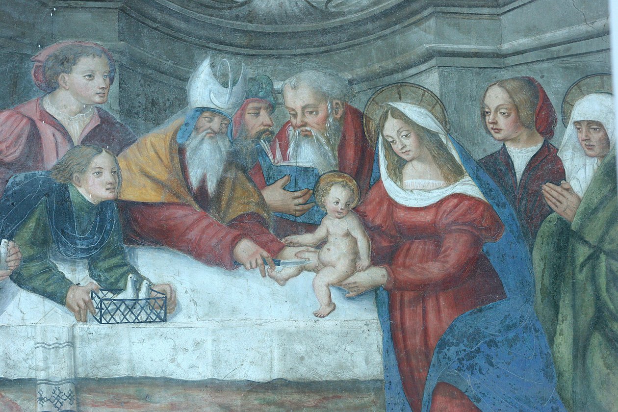 Jésus au temple fresque sur la porte de la cathédrale Sainte-Marie, Aoste, Italie - Unbekannt