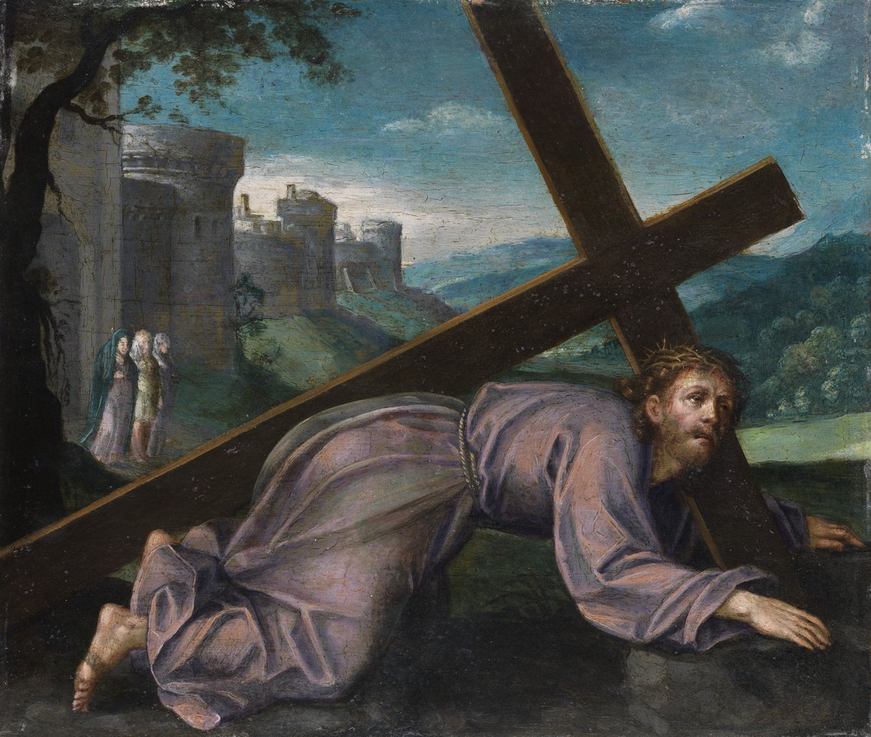 Jésus tombe sous la croix. Peintre nord-italien du XVIIe siècle - Unbekannt