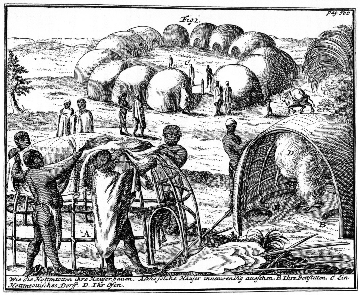 Huttes et kraal Khoikhoi, Afrique du Sud, 1931 - Unbekannt