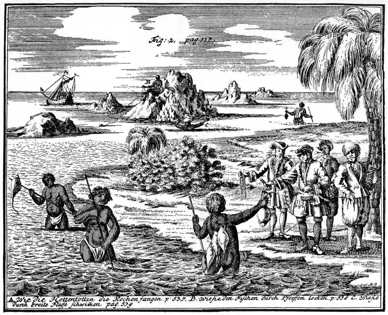 Khoikhois harponnant des poissons, Afrique du Sud, 1931 - Unbekannt