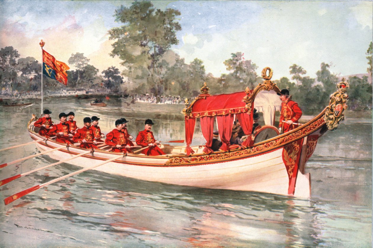 Le roi George V et la reine Mary visitant la régate de Henley sur la barge d