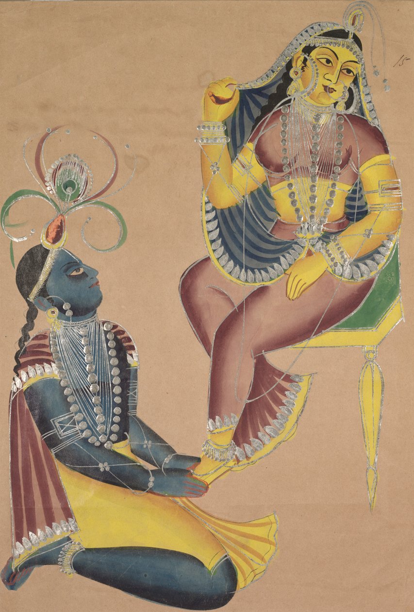 Krishna caressant les pieds de Radha, 1800s - Unbekannt
