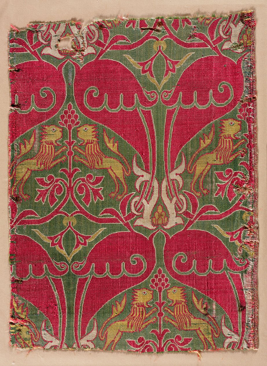 Lampas avec lions rampants, palmettes et écussons, 1400s - Unbekannt