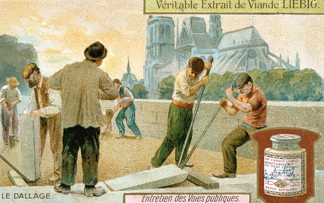 Pose de dalles de pavage dans une rue de Paris, vers 1900 - Unbekannt