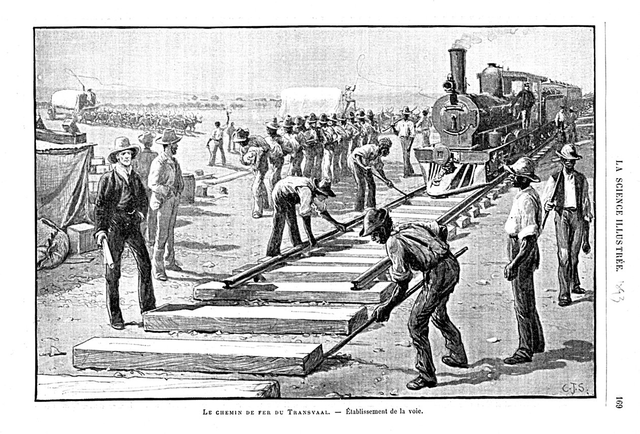 Pose de traverses et de rails sur le chemin de fer du Transvaal, Afrique du Sud, 1893 - Unbekannt