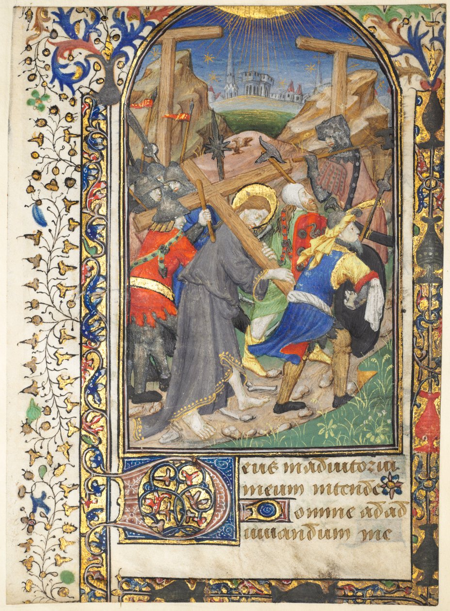 Feuille extraite des Heures de Tarleton : Christ portant la croix Terce, Office de la Vierge, vers 14 - Unbekannt