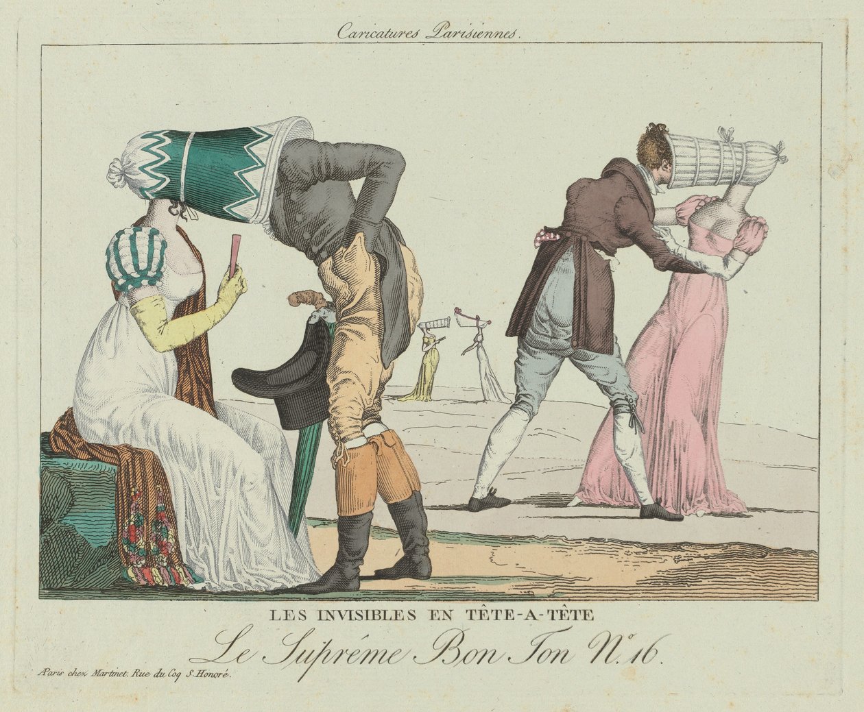 Les Invisibles en tête-à-tête avec des bonnets à la mode, vers 1805 - Unbekannt