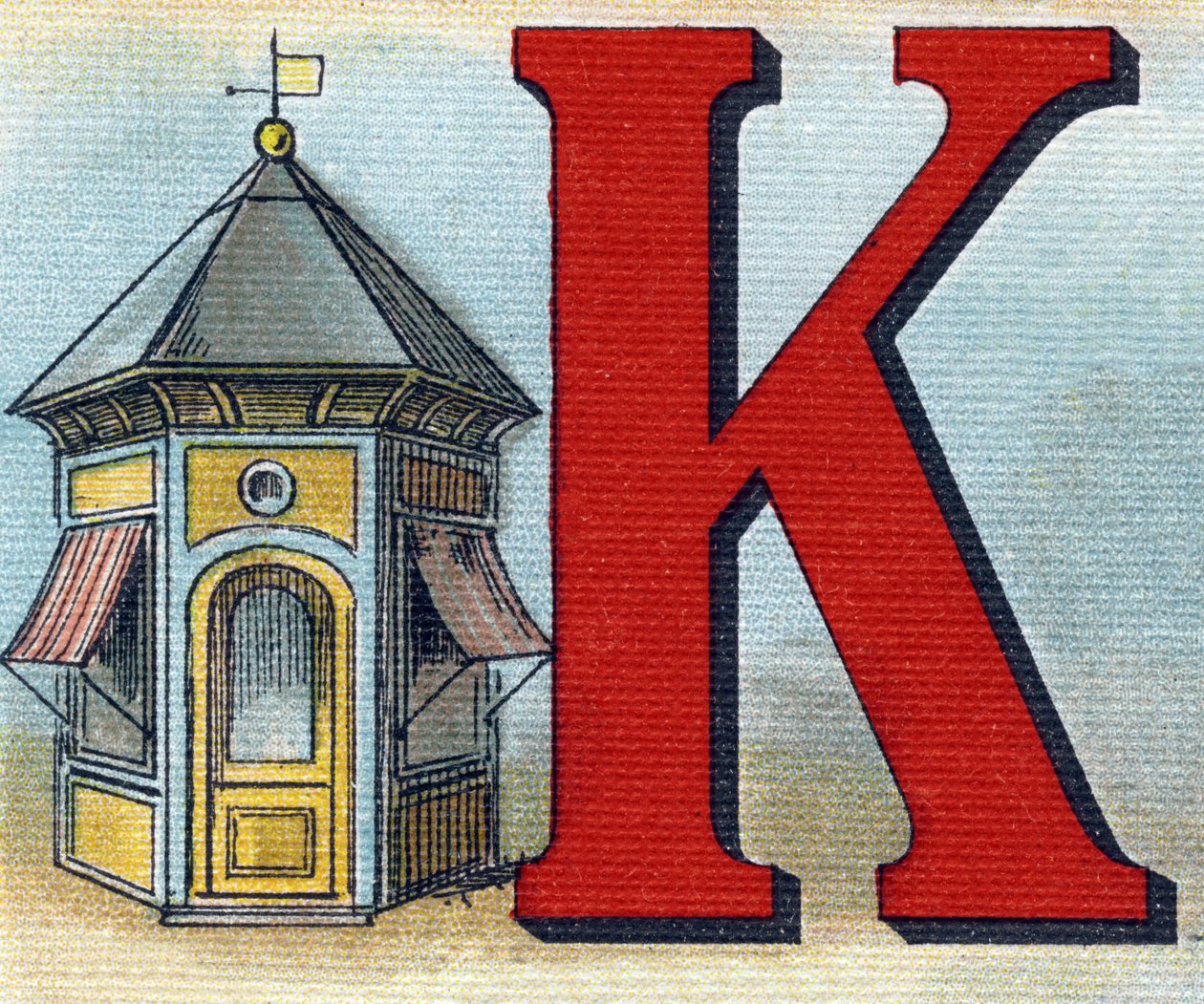 Lettre K : kiosque. Gravure dans « Alphabet de ma petite fille ». Bernardin-Bechet et Fils, libraires-éditeurs, Paris, vers 1895 - Unbekannt