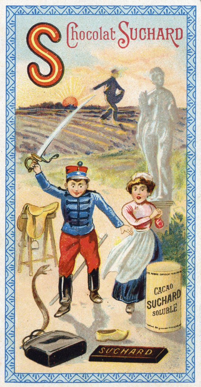 Lettre S : soleil, semis, semeur, serviteur, stupéfaction, soldat, épée, selle, serpent, statue, sabot, sac. Gravure de l