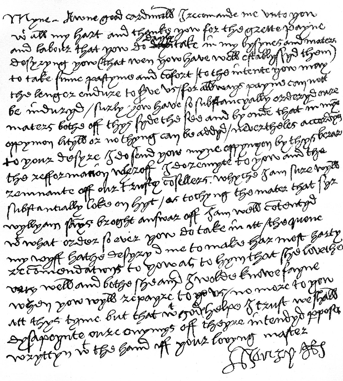 Lettre du roi Henri VIII au cardinal Wolsey (