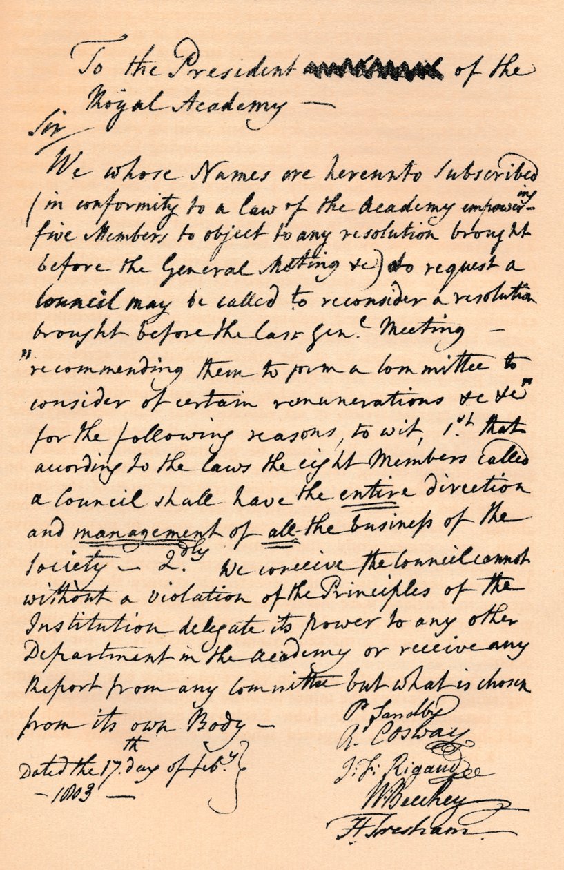 Lettre à Benjamin West, président de la Royal Academy, 1803 1904 - Unbekannt