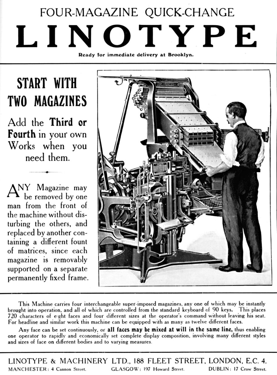 Publicité pour Linotype & Machinery Ltd., 1919 - Unbekannt