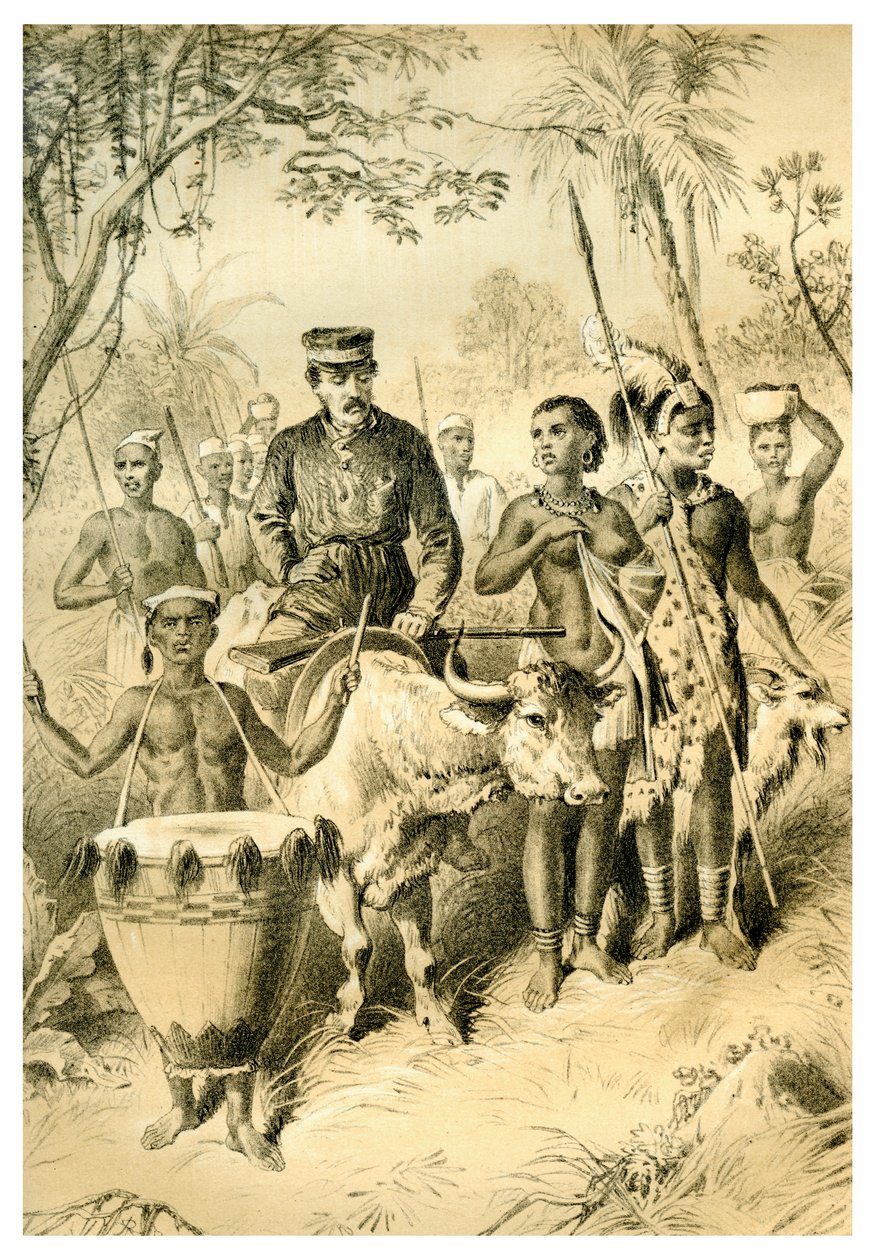 Livingstone faible de fièvre escorté à la ville de Shinte, vers 1854 - Unbekannt