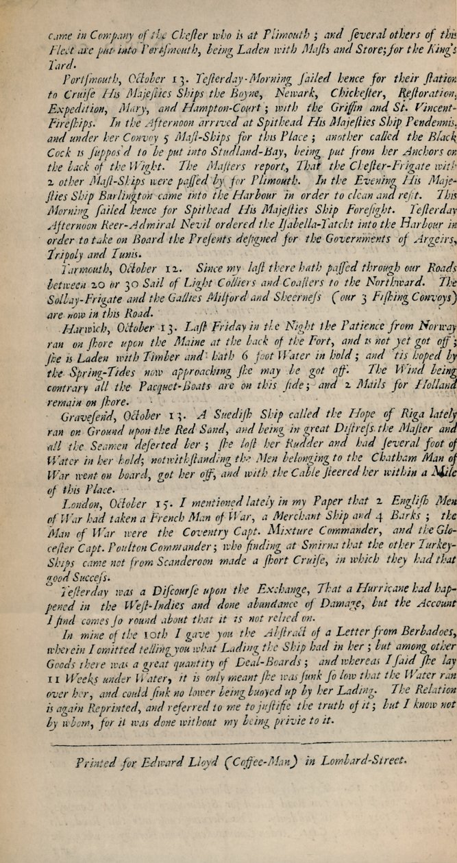 Lloyds News. Londres, 15 octobre 1696 - Numb. 20, 1928 - Unbekannt