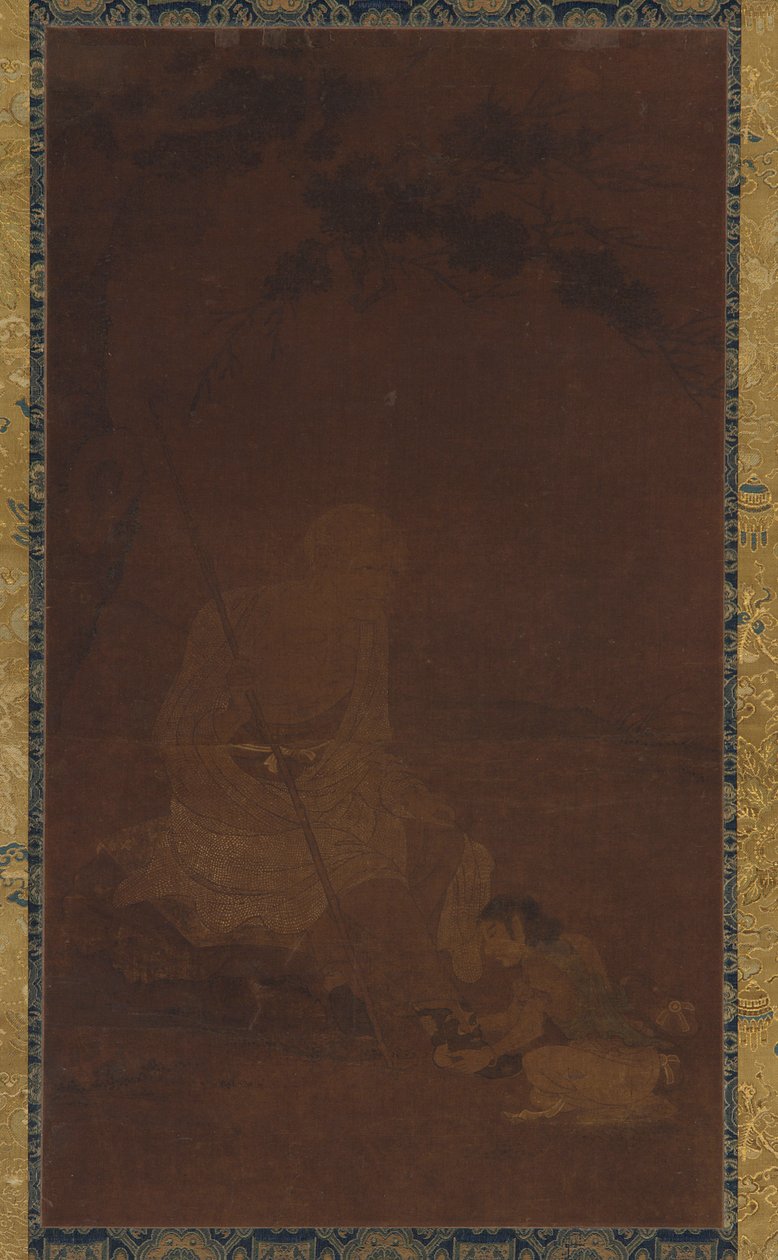 Lohan assis, un assistant agenouillé devant lui, dynastie Yuan ou Ming, 1279-1644 - Unbekannt