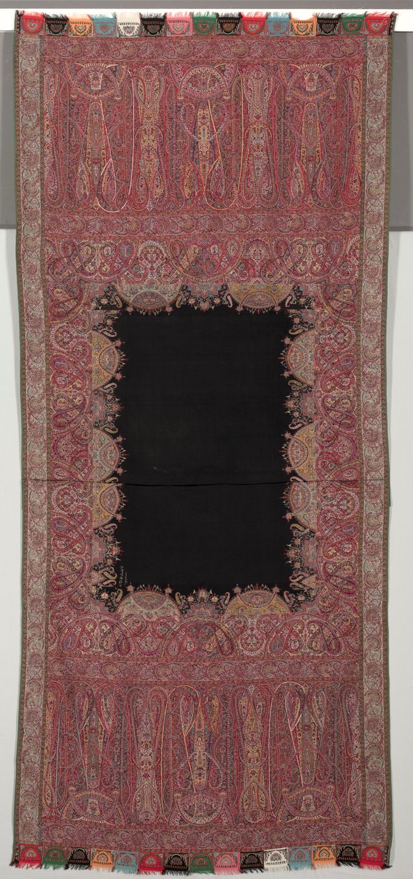 Long châle avec centre noir et galerie exotique à quatre côtés de style chinoiserie - Unbekannt