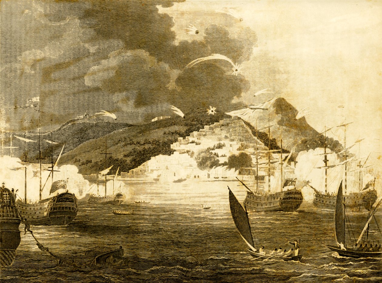 La flotte de Lord Exmouth bombardant la ville d