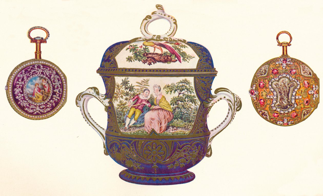 Louis XVI. Répétiteur en or, vers 1770, porringer et couvercle en porcelaine de Chelsea, vers 1710, 1903 - Unbekannt
