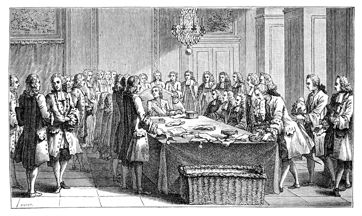 Louis XV signant le nouveau traité, 1757 - Unbekannt