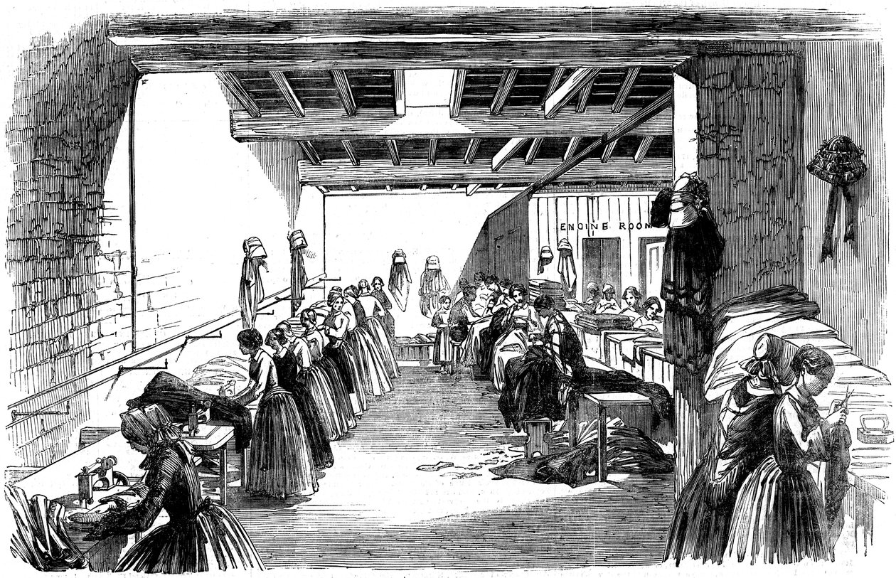 Salle des machines dans une usine de couture à vapeur, 1854 - Unbekannt