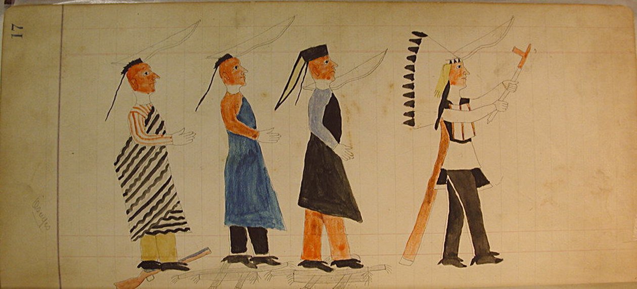 Maffet Ledger : Trois indiens suivant un chef, vers 1874-81