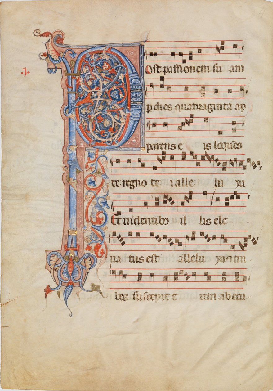 Feuille de manuscrit avec initiale foliée P, d