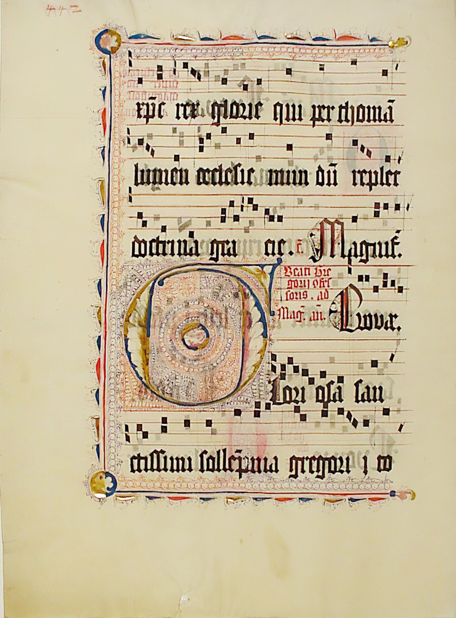Feuille de manuscrit avec initiale F, d