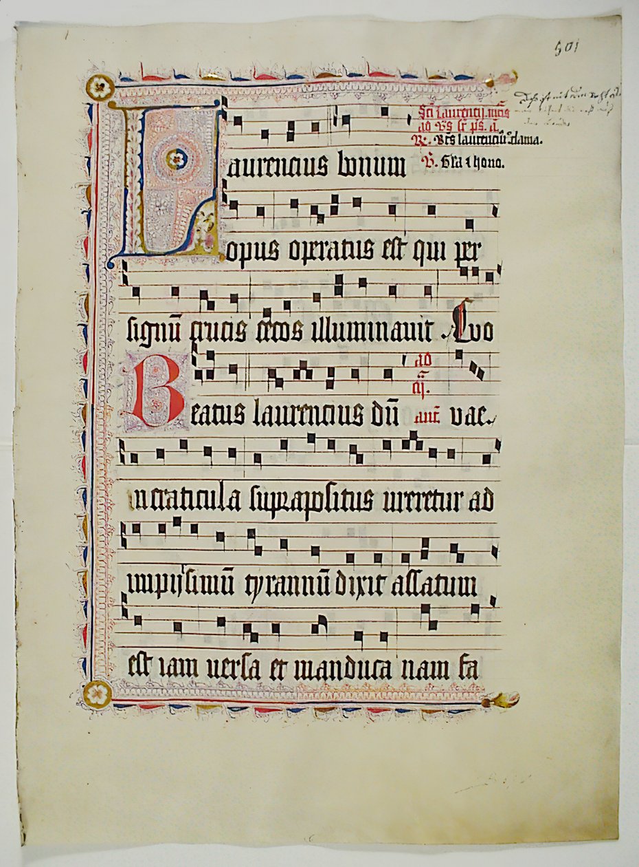Feuille de manuscrit avec initiale L, d
