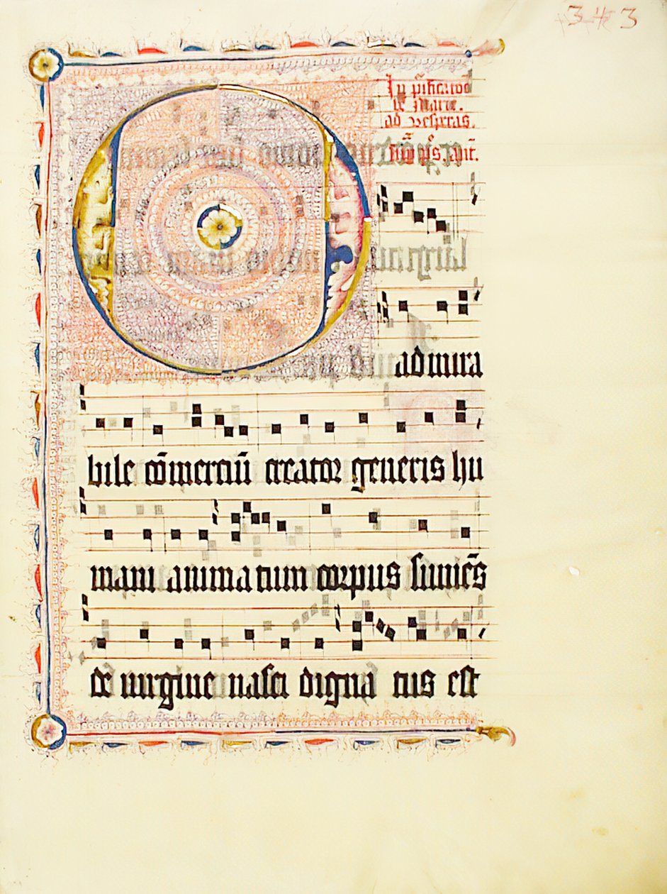 Feuille de manuscrit avec initiale O, d