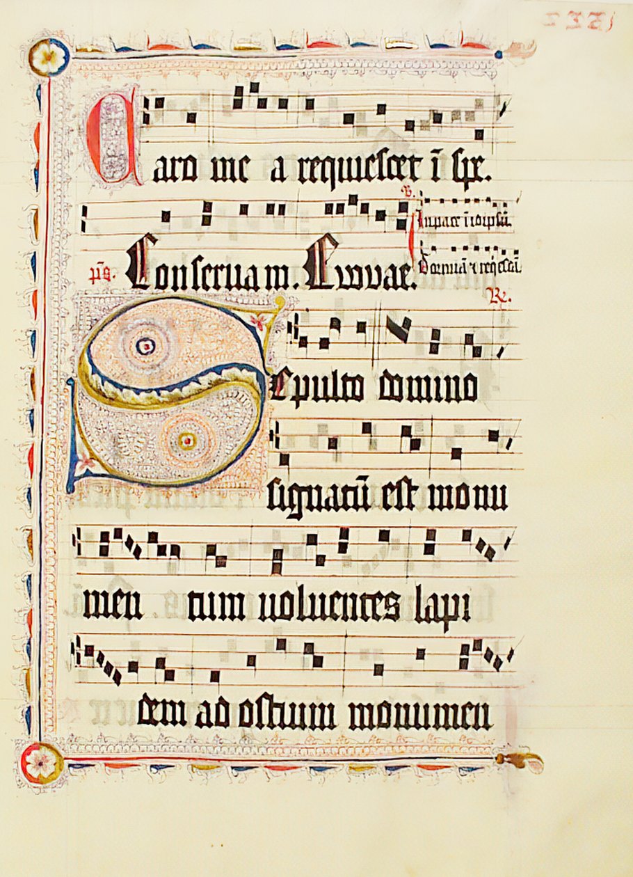 Feuille de manuscrit avec initiale S, d