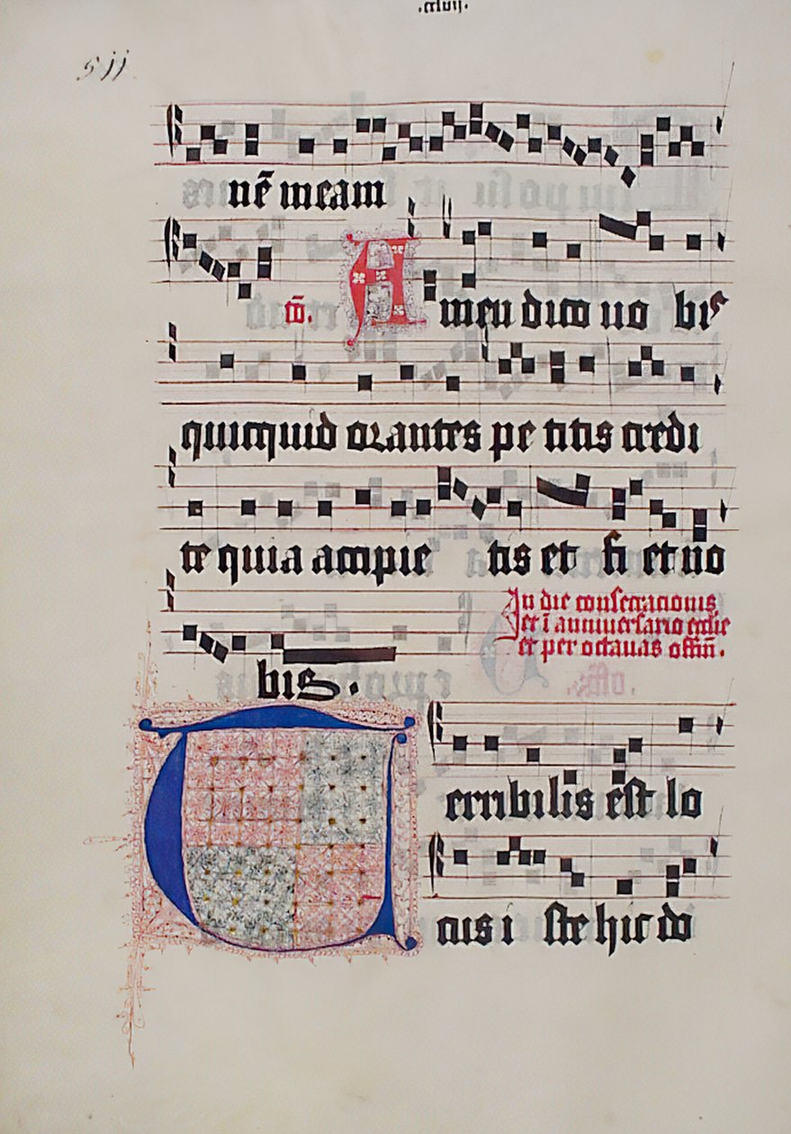 Feuille de manuscrit avec initiale T, d