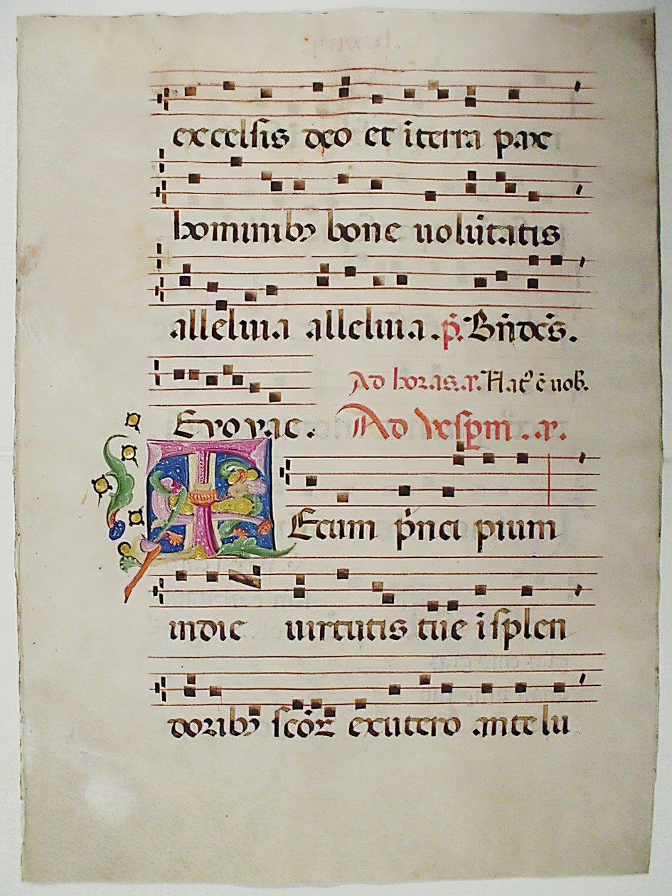 Feuille de manuscrit avec initiale T, d