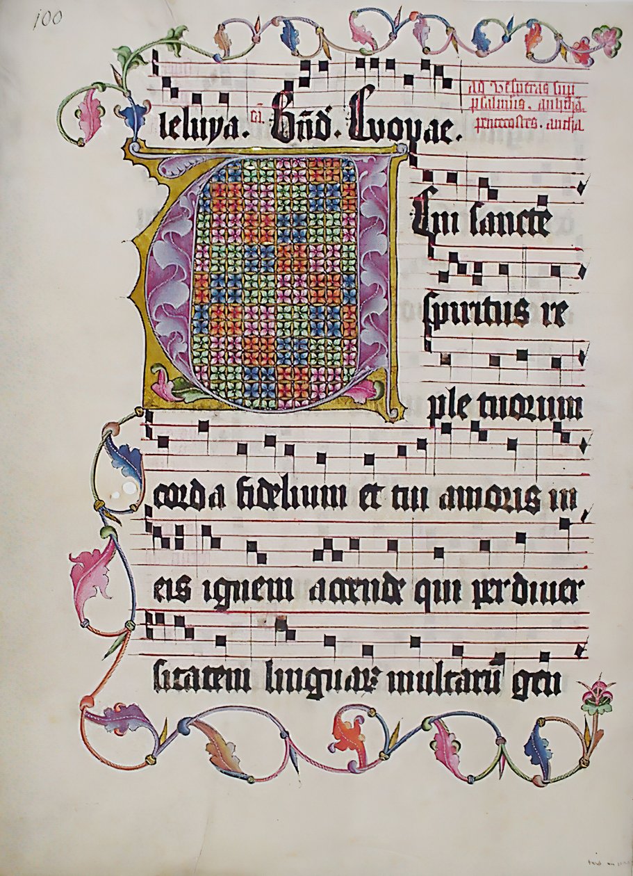 Feuille de manuscrit avec initiale V, d