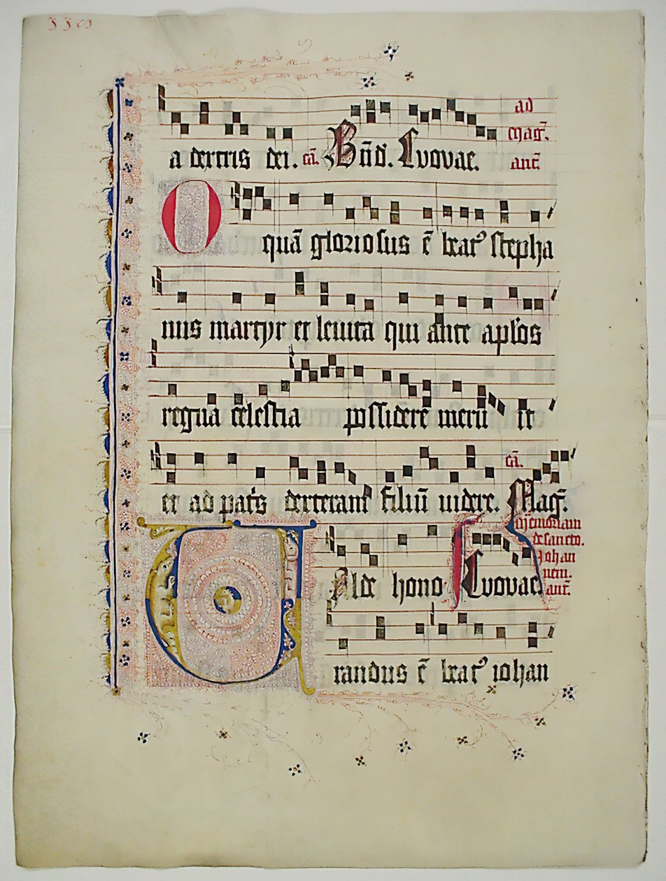 Feuille de manuscrit avec initiale V, d