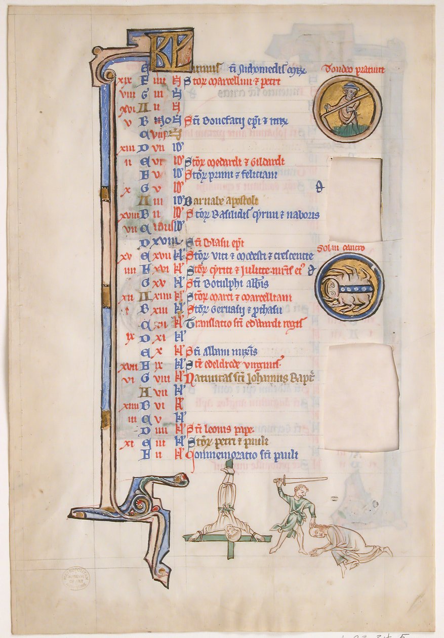 Feuille de manuscrit avec calendrier de juin, d