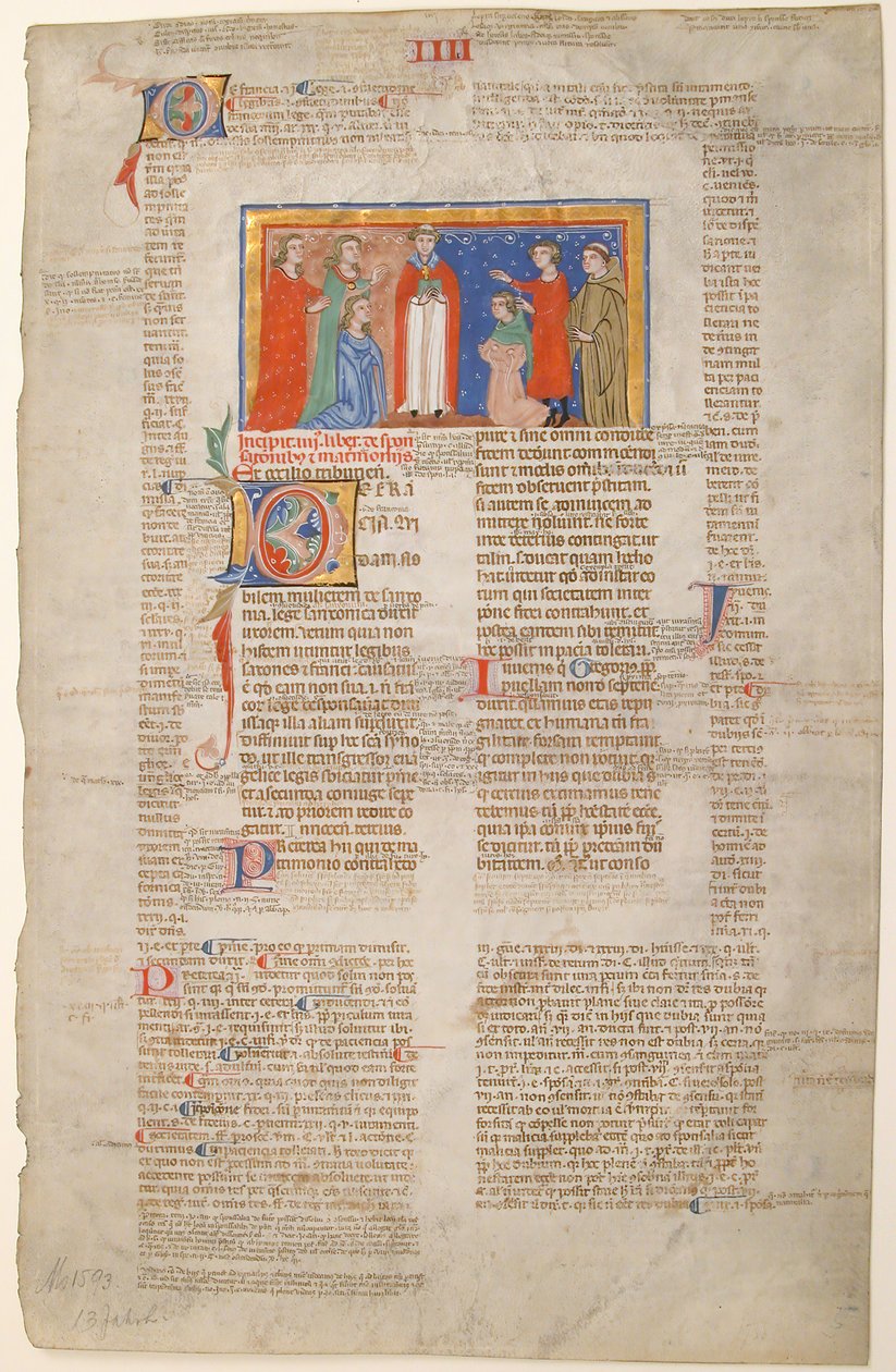 Feuille de manuscrit avec scène de mariage, des Décrétales de Grégoire IX, italien, vers 1300 - Unbekannt