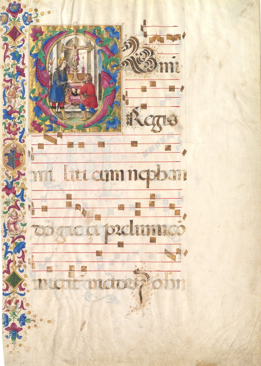 Feuille de manuscrit avec Saint Jean Gualbert dans une initiale S, d