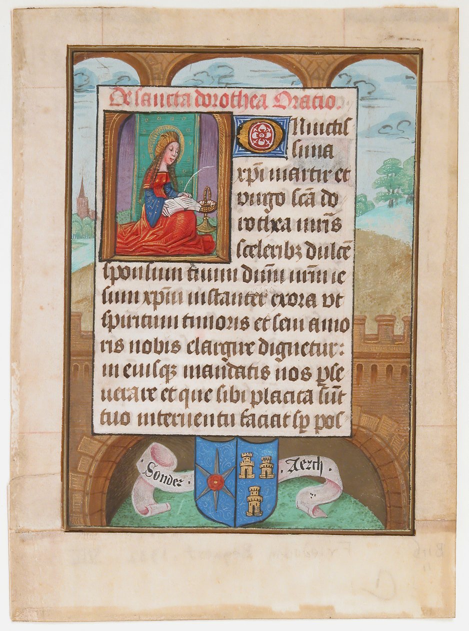 Feuille de manuscrit avec Sainte Dorothée, d